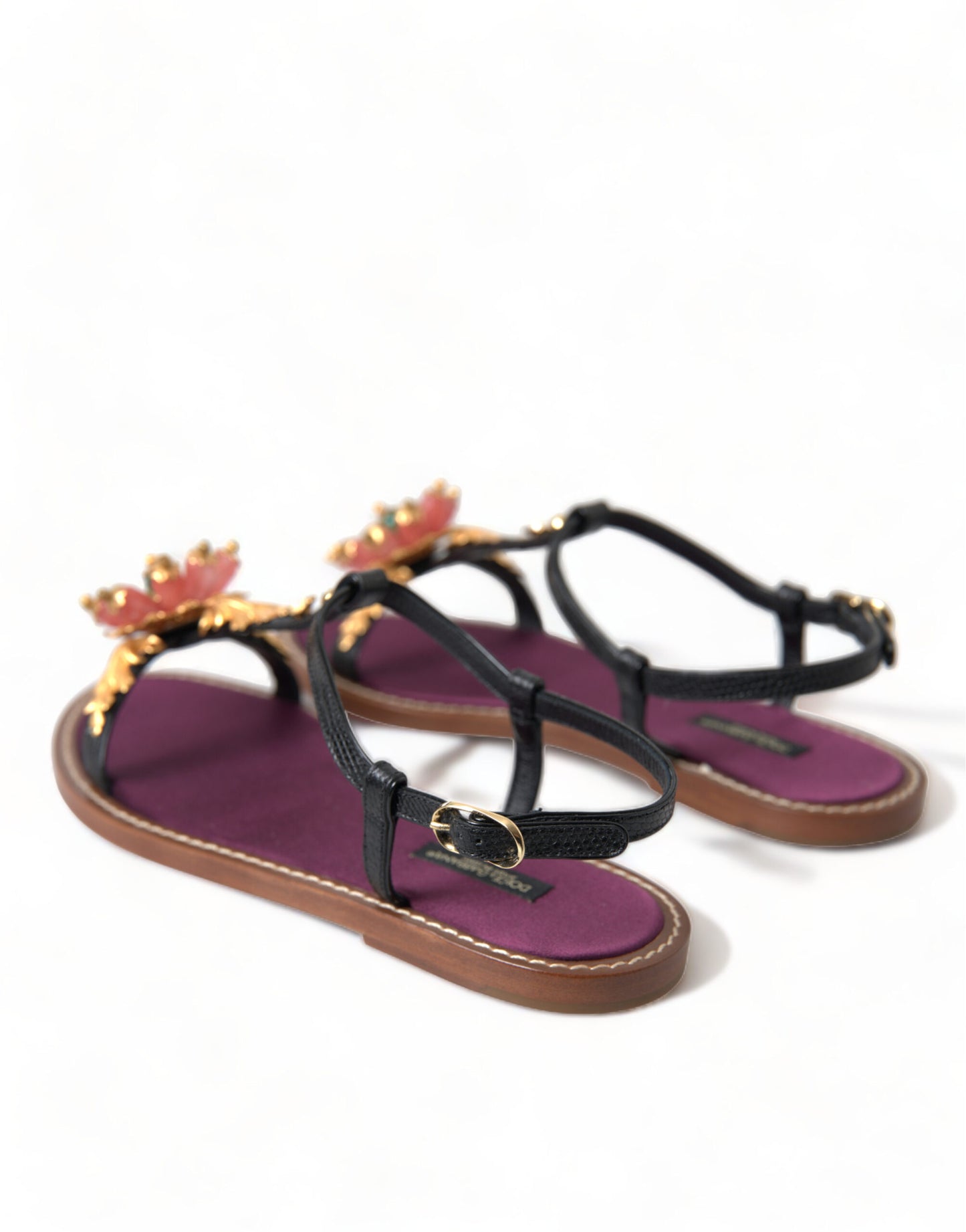 Sandali in pelle Dolce &amp; Gabbana neri con cristalli dorati