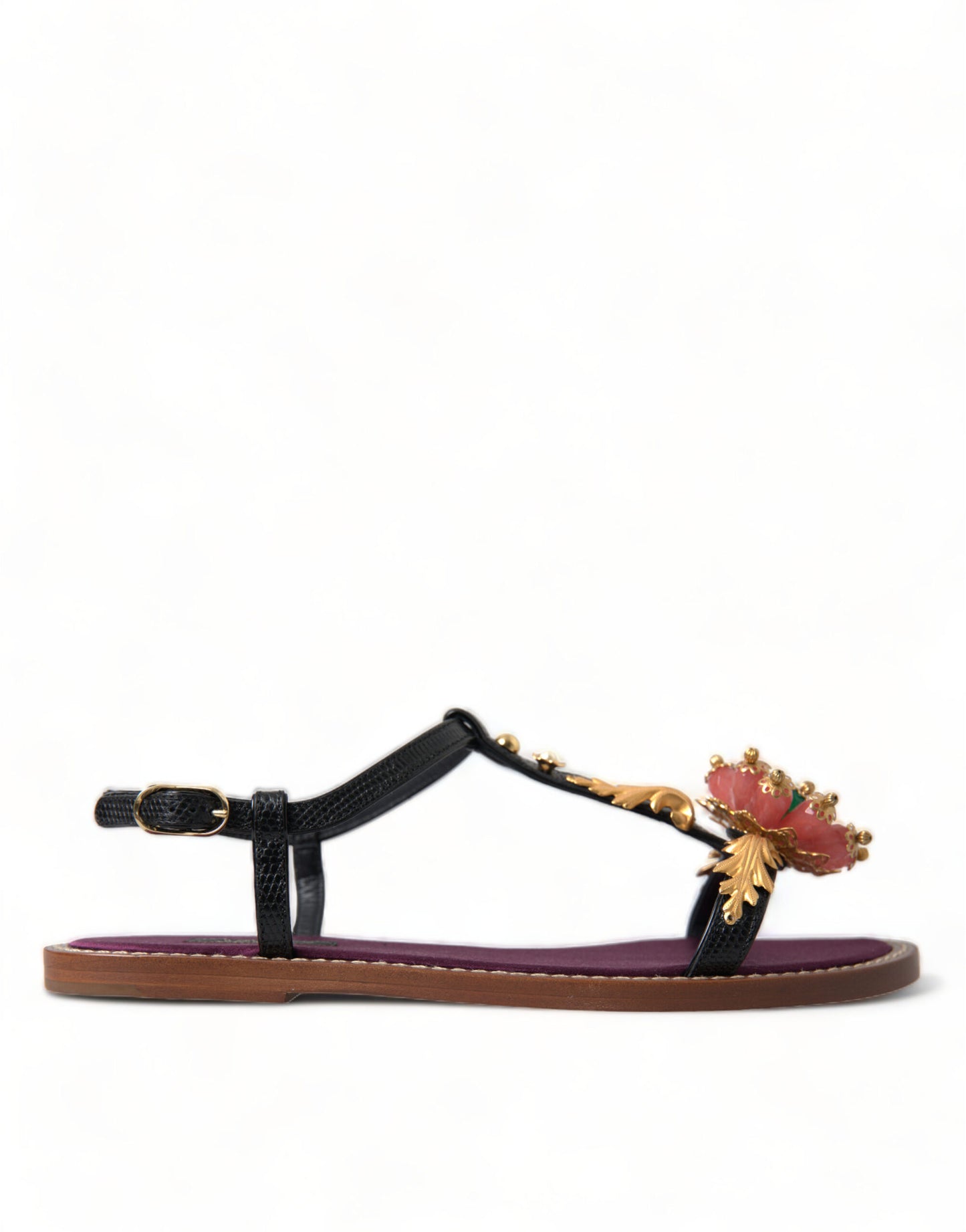 Sandali in pelle Dolce &amp; Gabbana neri con cristalli dorati