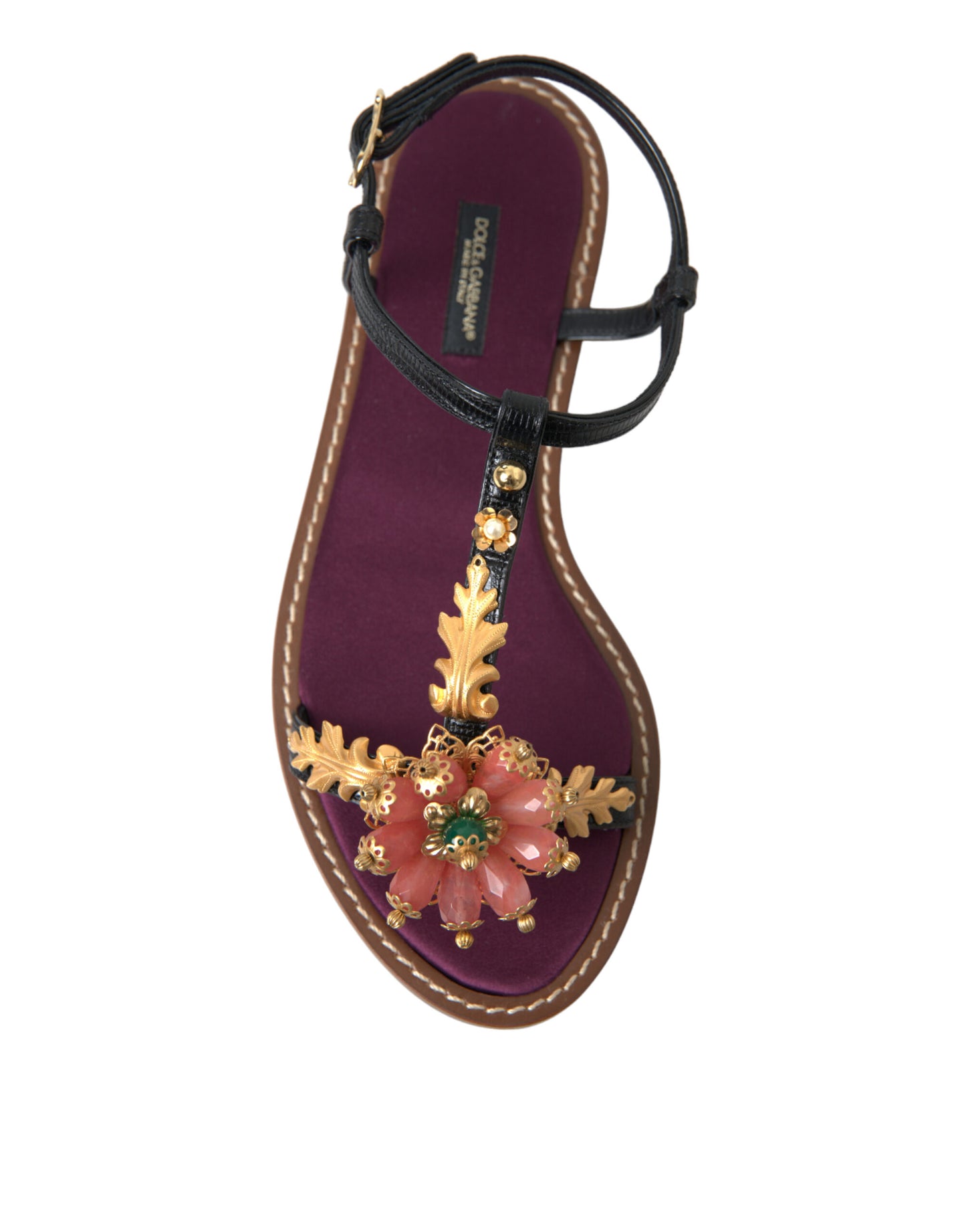 Sandali in pelle Dolce &amp; Gabbana neri con cristalli dorati