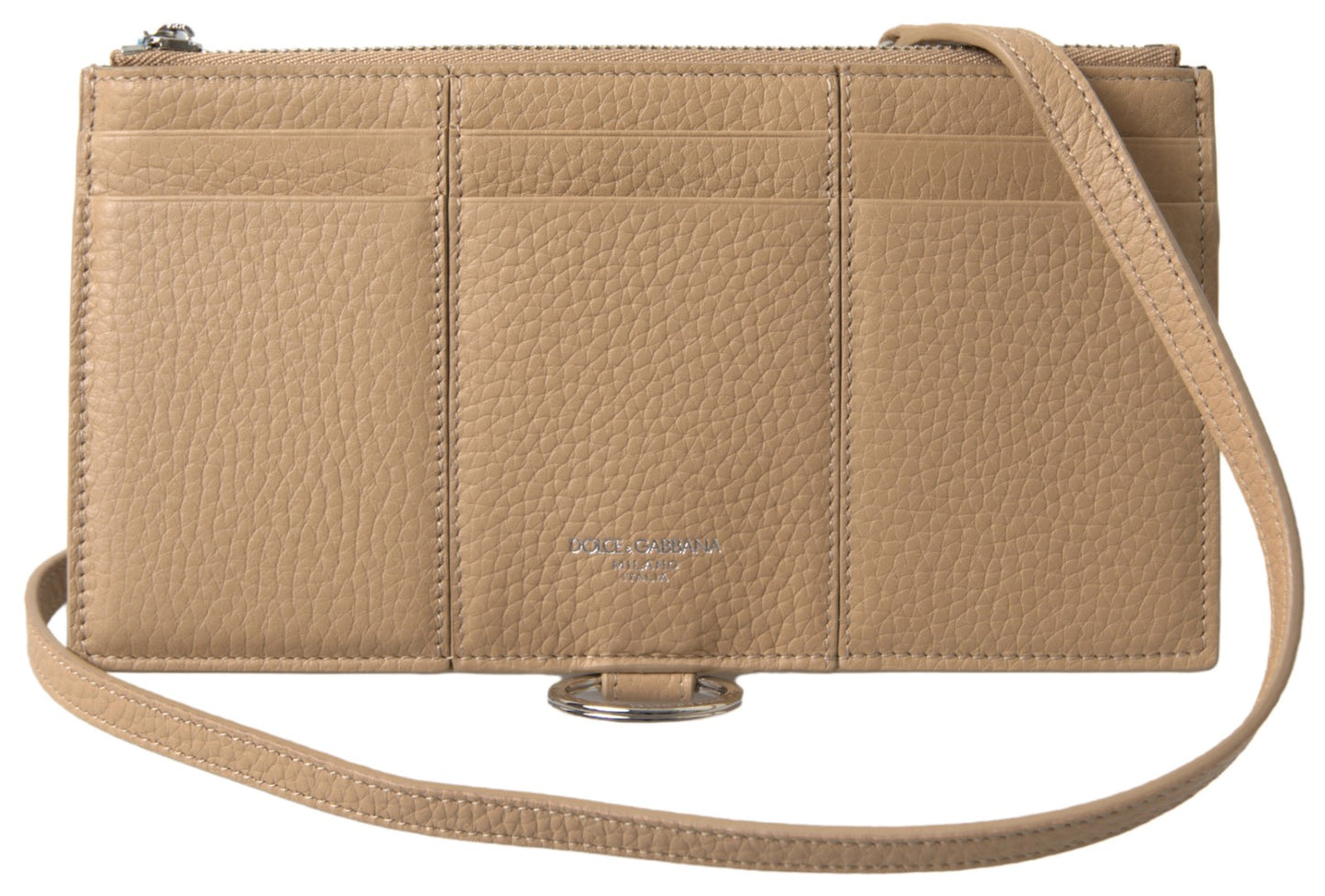 Portafoglio con tracolla Dolce &amp; Gabbana in pelle beige e porta carte di credito
