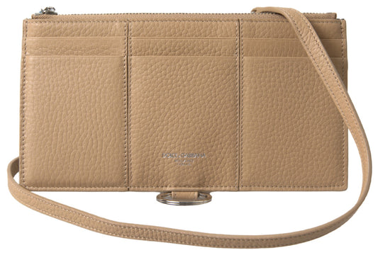 Portafoglio con tracolla Dolce &amp; Gabbana in pelle beige e porta carte di credito