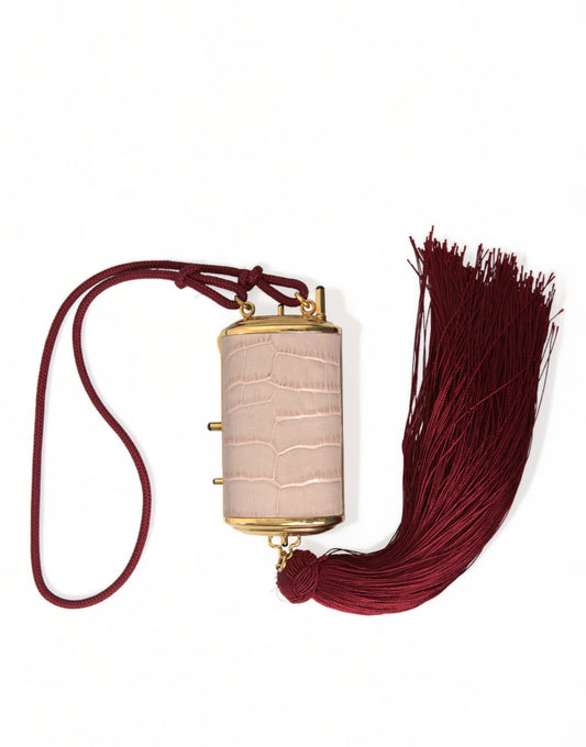 Borsa per il trucco con mini specchio e nappe in pelle esotica rosa Dolce &amp; Gabbana