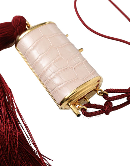 Borsa per il trucco con mini specchio e nappe in pelle esotica rosa Dolce &amp; Gabbana