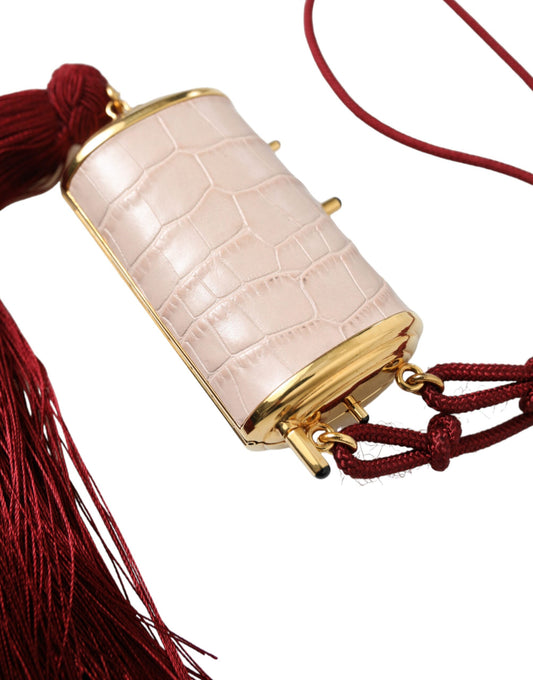 Borsa per il trucco con mini specchio e nappe in pelle esotica rosa Dolce &amp; Gabbana
