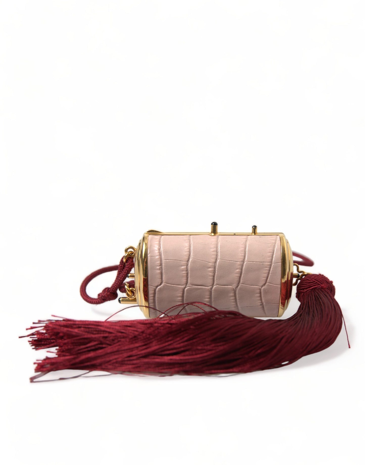 Borsa per il trucco con mini specchio e nappe in pelle esotica rosa Dolce &amp; Gabbana