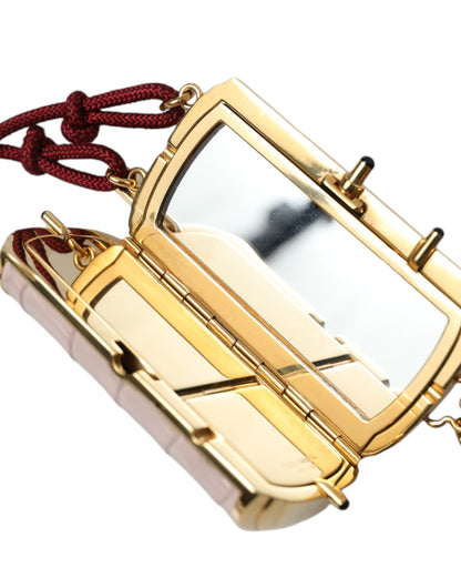 Borsa per il trucco con mini specchio e nappe in pelle esotica rosa Dolce &amp; Gabbana