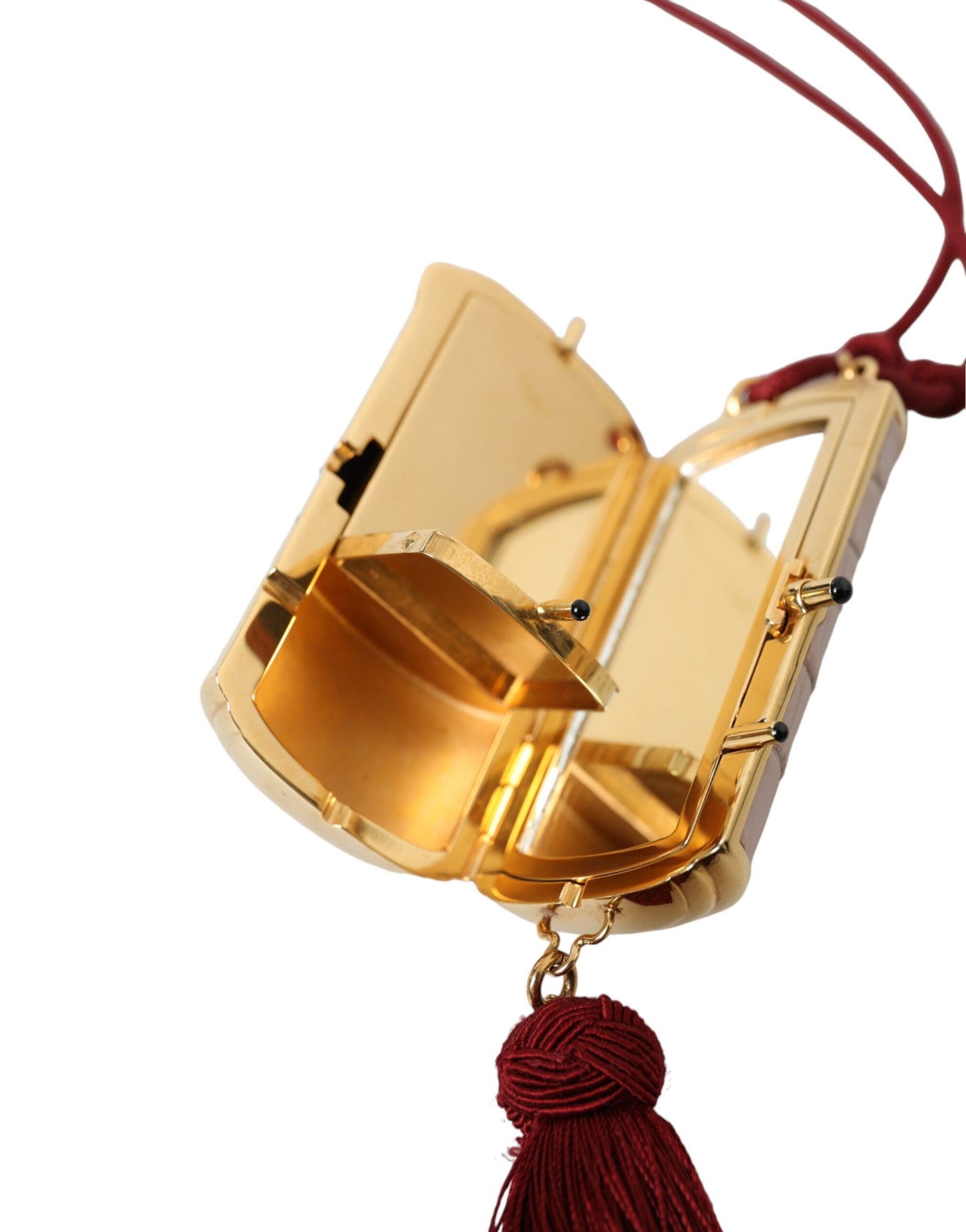 Borsa per il trucco con mini specchio e nappe in pelle esotica rosa Dolce &amp; Gabbana