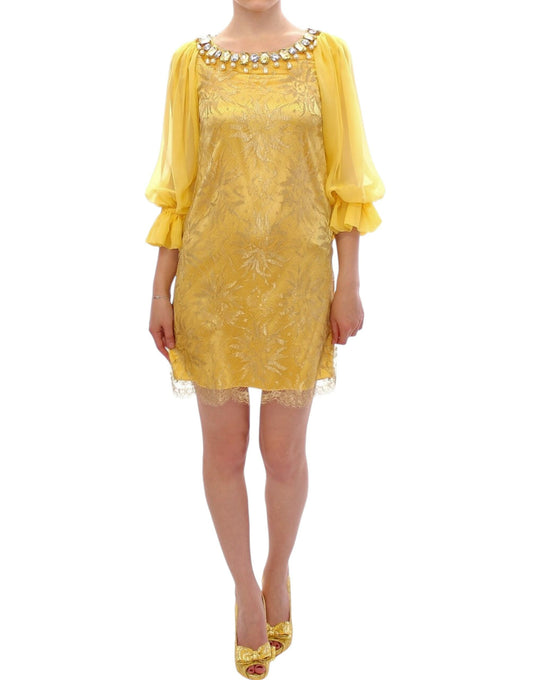 Mini abito in pizzo giallo con cristalli Dolce &amp; Gabbana