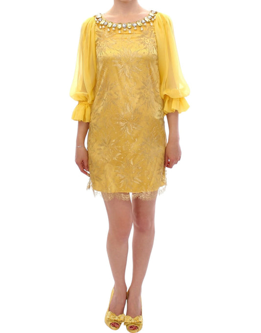 Mini abito in pizzo giallo con cristalli Dolce &amp; Gabbana