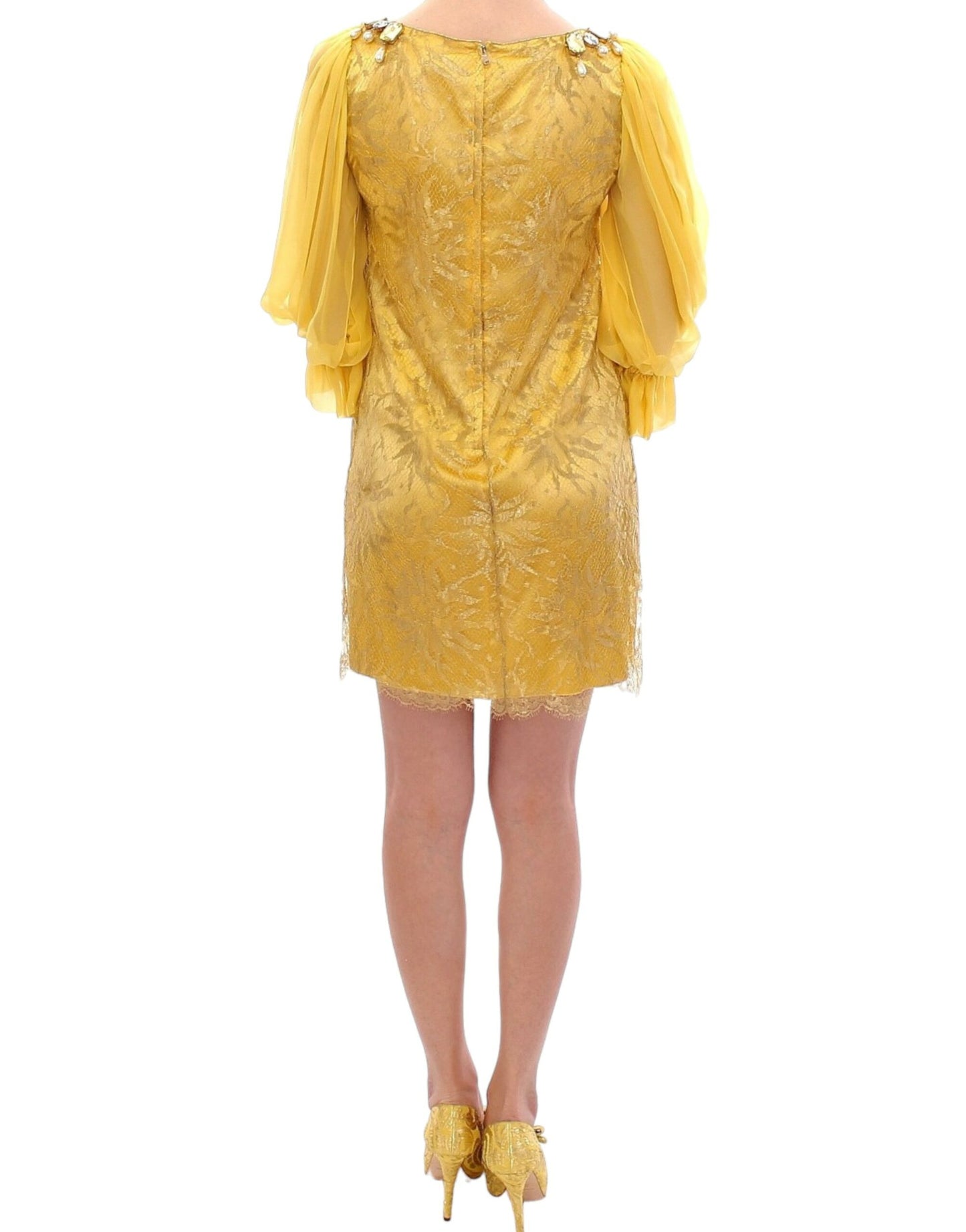 Mini abito in pizzo giallo con cristalli Dolce &amp; Gabbana
