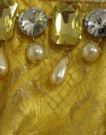 Mini abito in pizzo giallo con cristalli Dolce &amp; Gabbana
