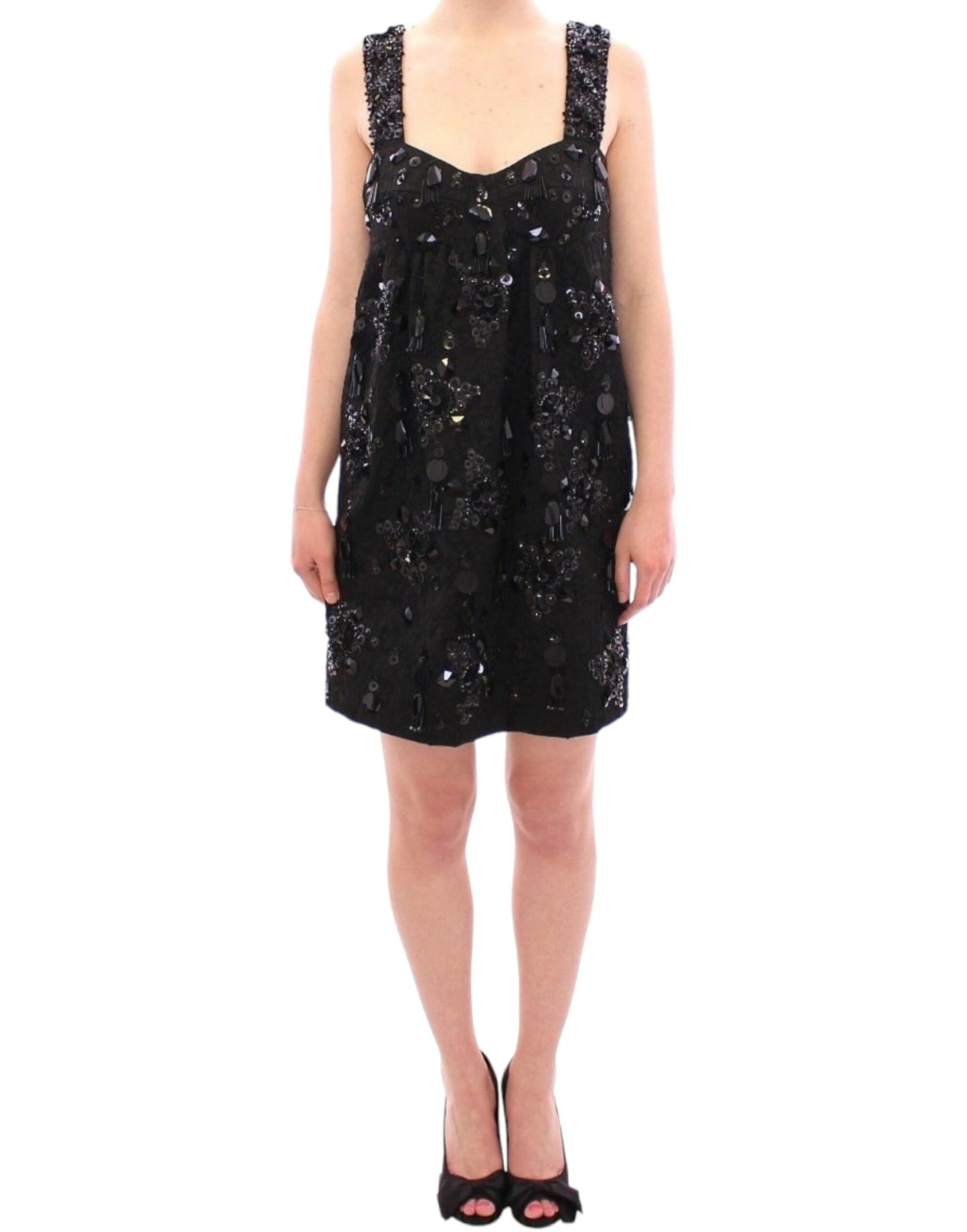Dolce & Gabbana Abito nero con cristalli floreali incastonati