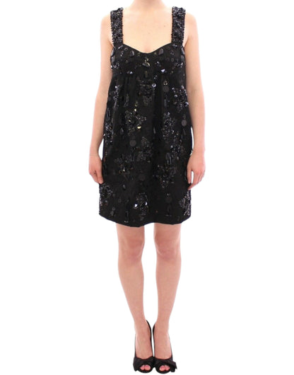 Dolce & Gabbana Abito nero con cristalli floreali incastonati