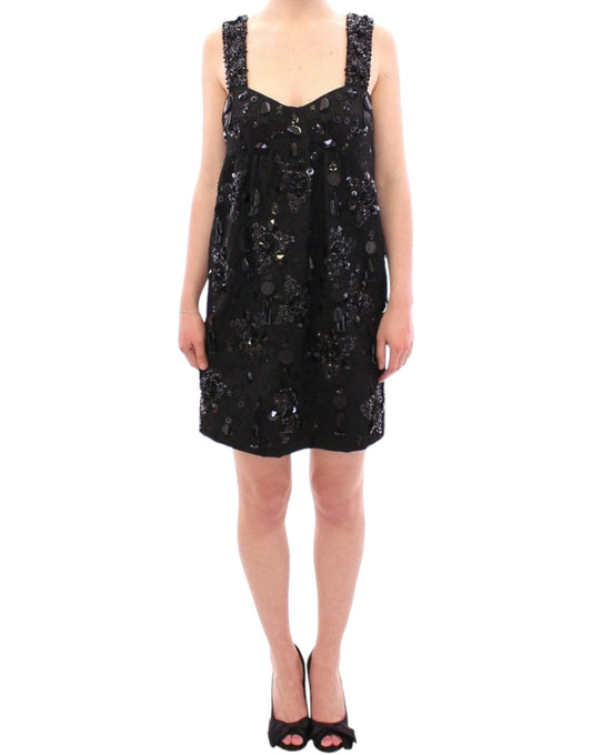 Dolce & Gabbana Abito nero con cristalli floreali incastonati