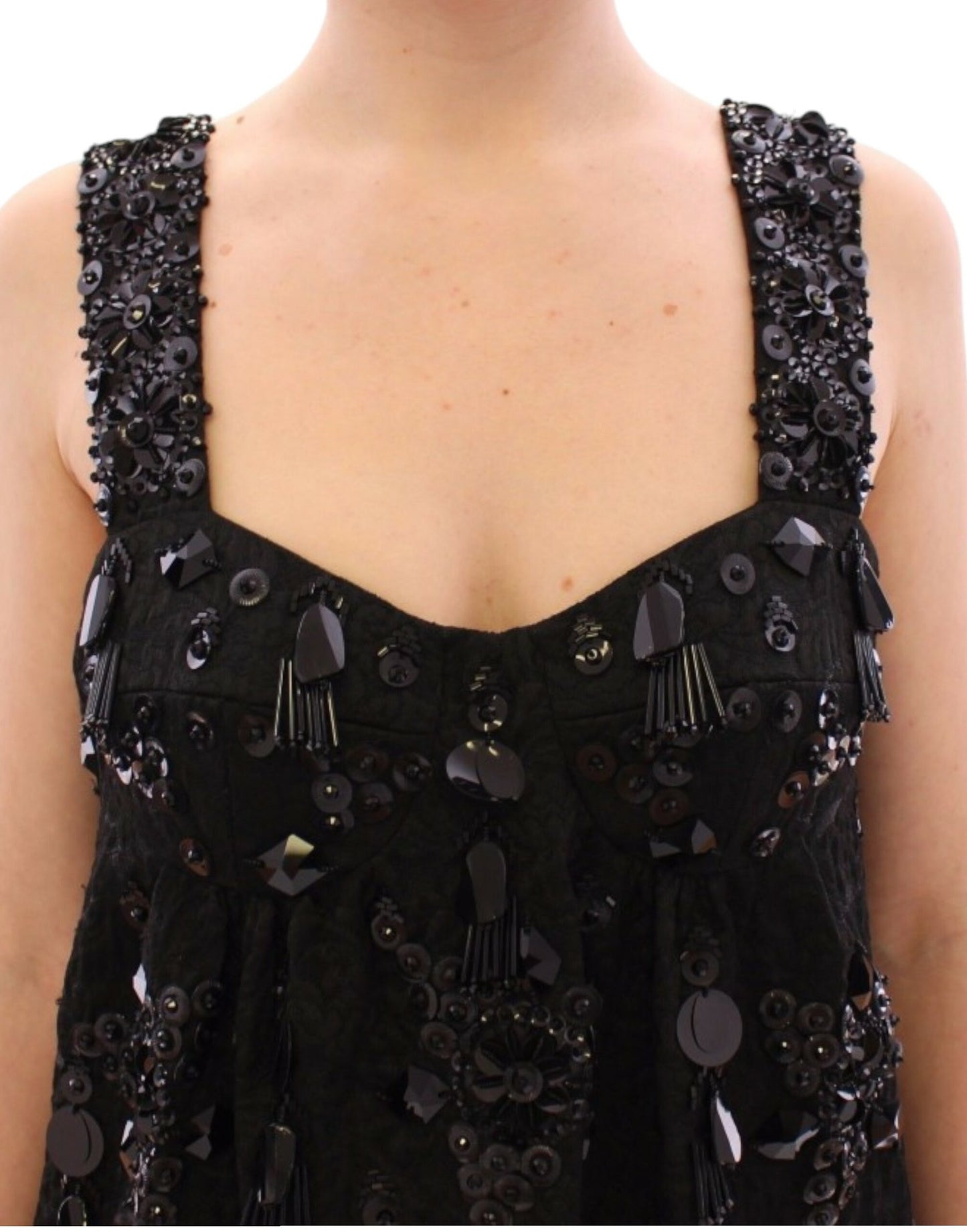 Dolce & Gabbana Abito nero con cristalli floreali incastonati