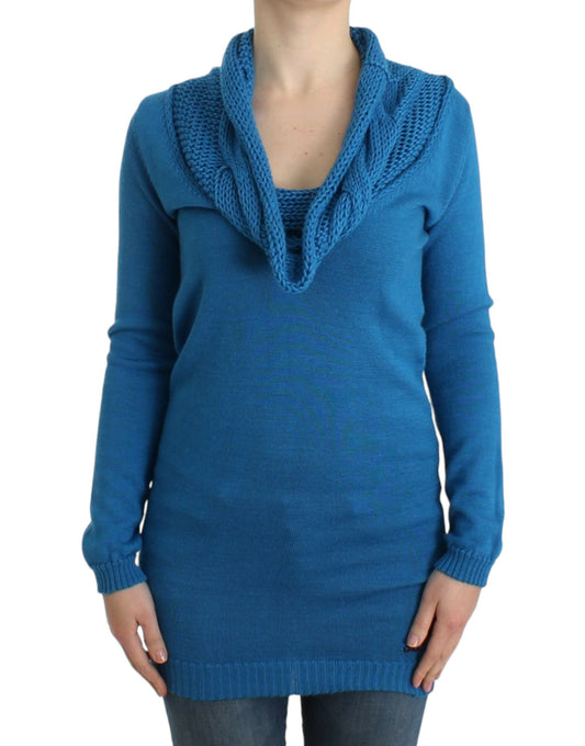 Maglione lavorato a maglia blu con scollo a barchetta di Costume National