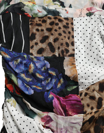 Dolce &amp; Gabbana Abito midi aderente con stampa leopardata floreale patchwork multicolore