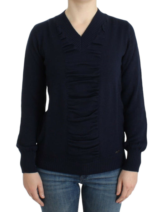 Maglione di lana con scollo a V blu scuro di Costume National