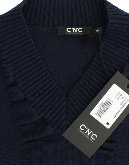 Maglione di lana con scollo a V blu scuro di Costume National