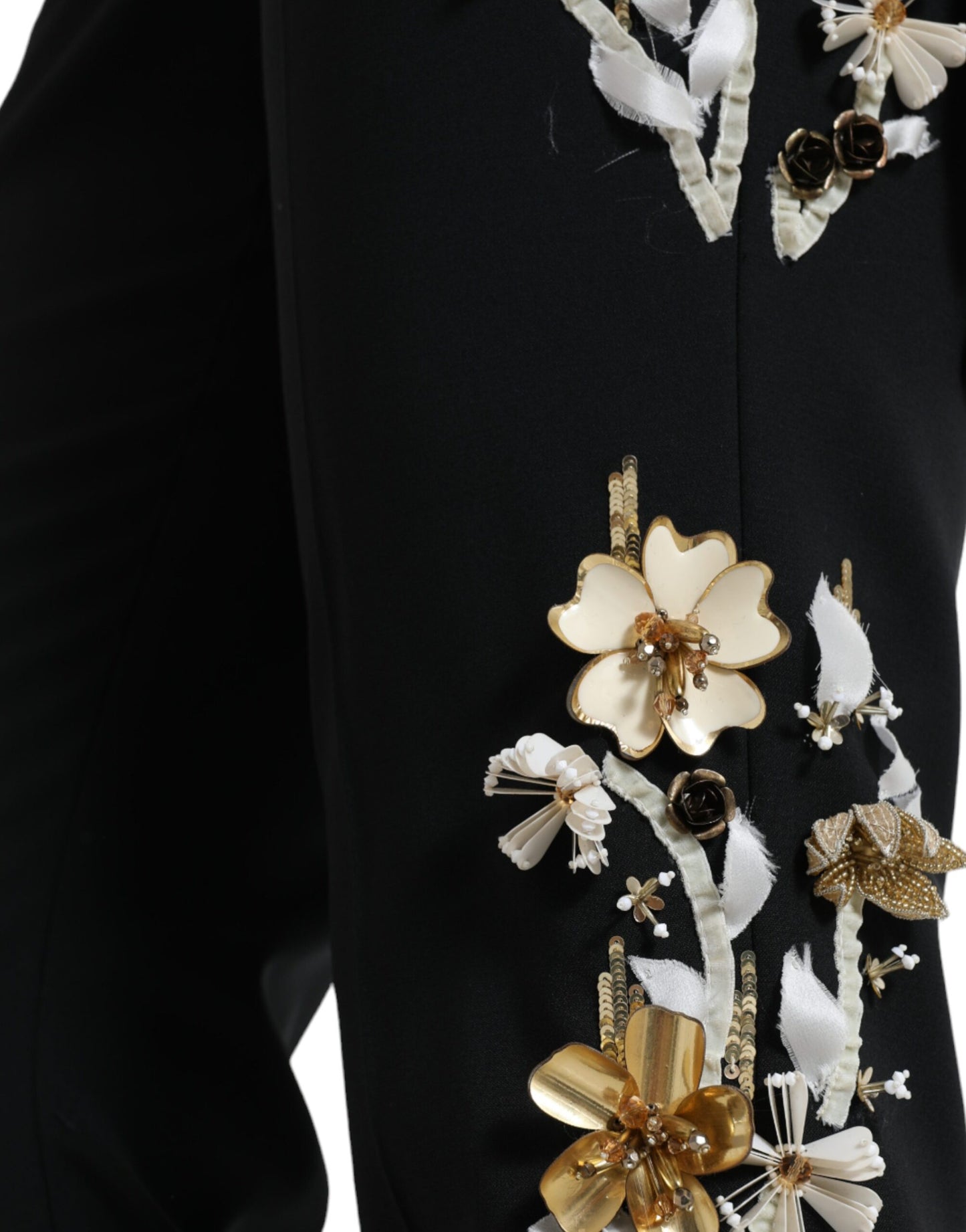 Pantaloni affusolati a vita alta con applicazioni floreali nere Dolce &amp; Gabbana
