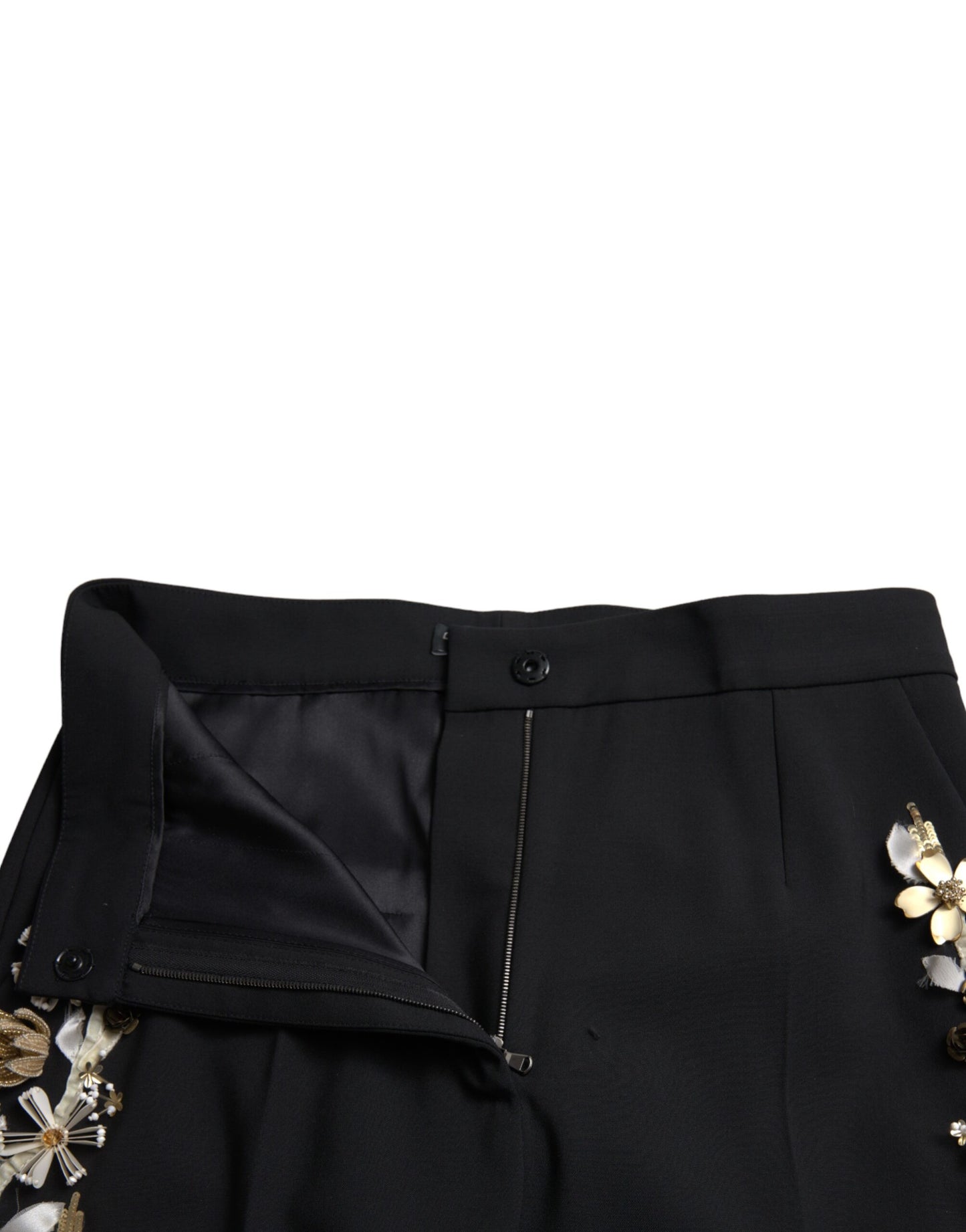 Pantaloni affusolati a vita alta con applicazioni floreali nere Dolce &amp; Gabbana