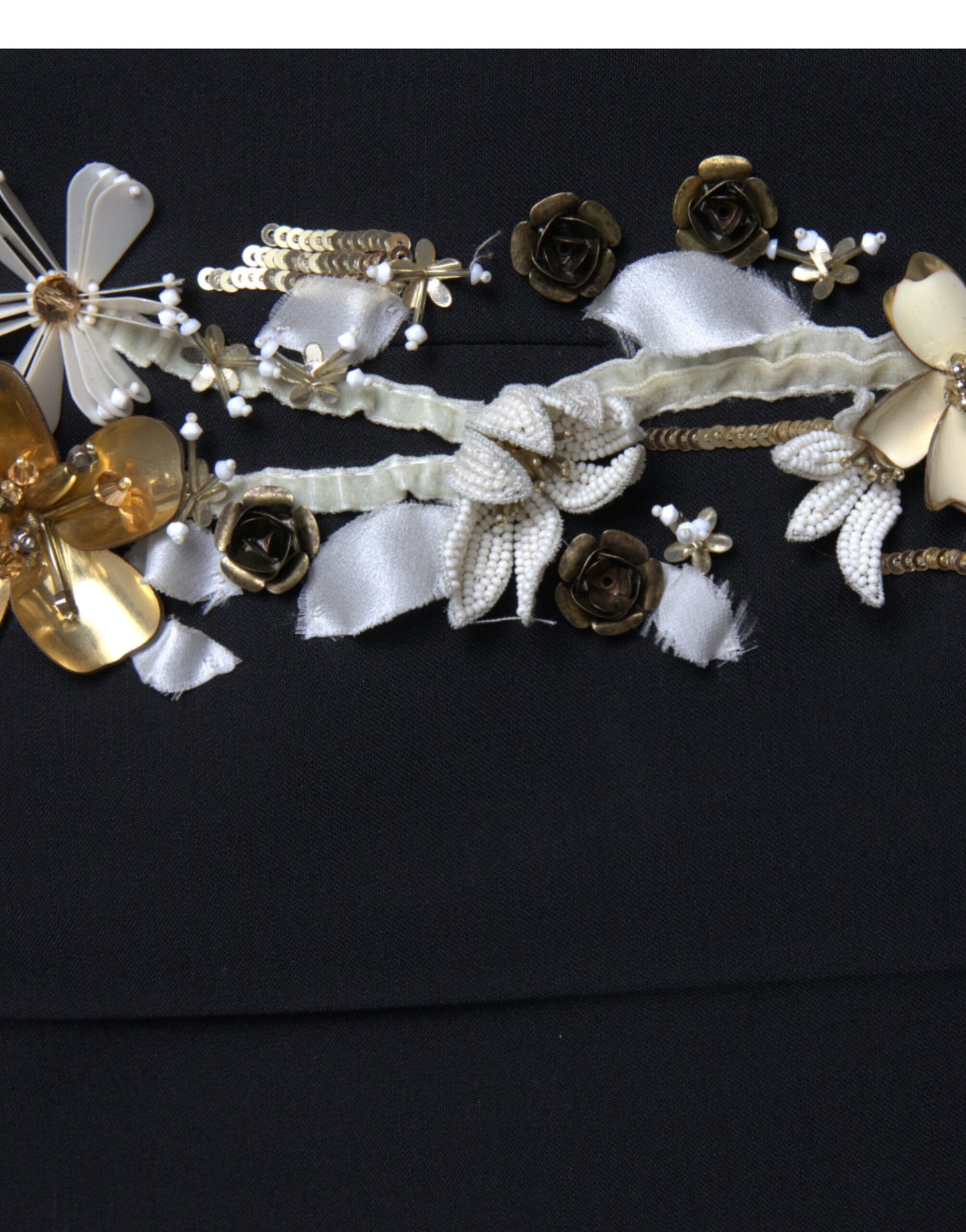 Pantaloni affusolati a vita alta con applicazioni floreali nere Dolce &amp; Gabbana