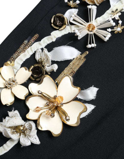 Pantaloni affusolati a vita alta con applicazioni floreali nere Dolce &amp; Gabbana