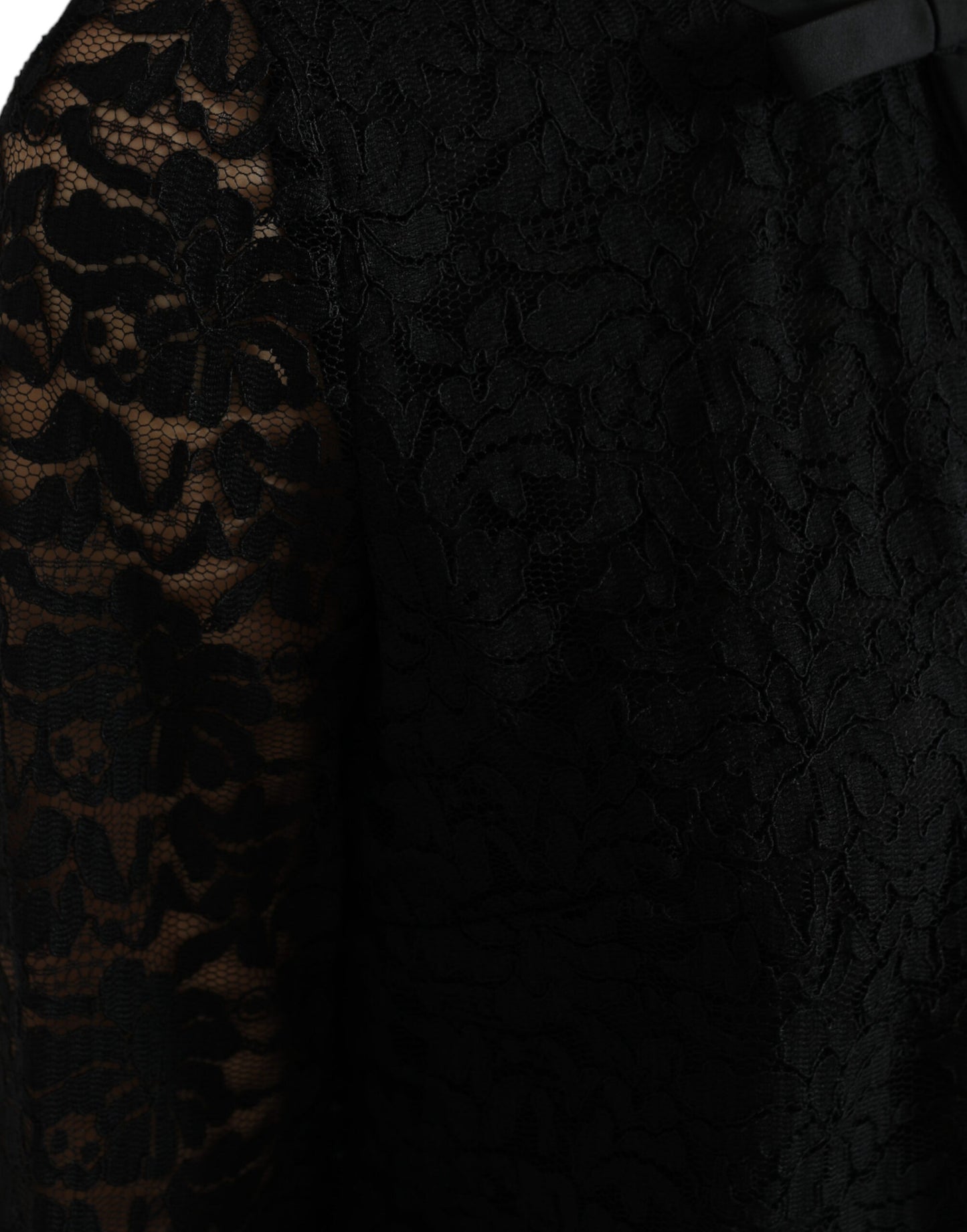 Dolce &amp; Gabbana Blusa STAFF nera Top in nylon con pizzo floreale