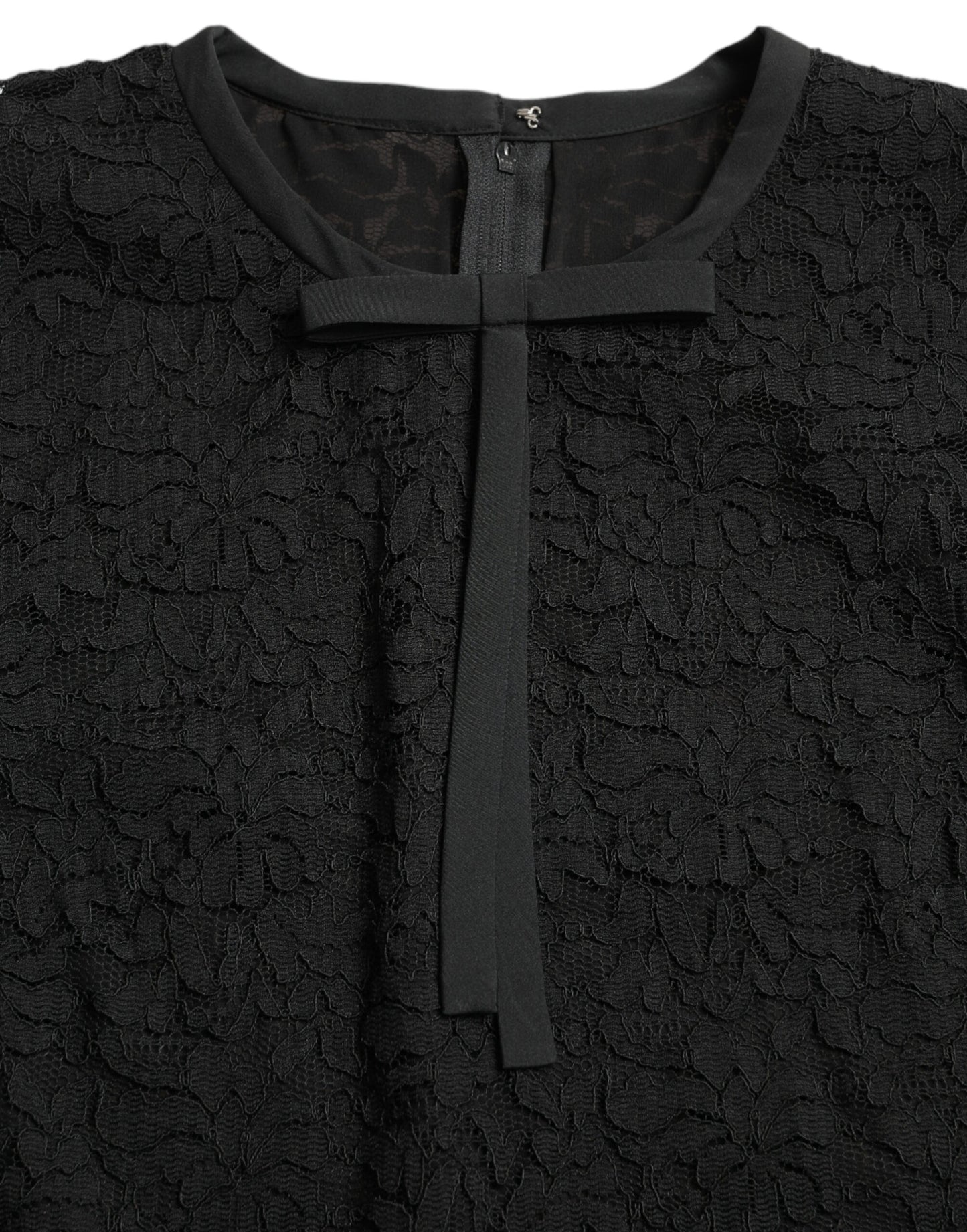 Dolce &amp; Gabbana Blusa STAFF nera Top in nylon con pizzo floreale