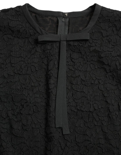 Dolce &amp; Gabbana Blusa STAFF nera Top in nylon con pizzo floreale