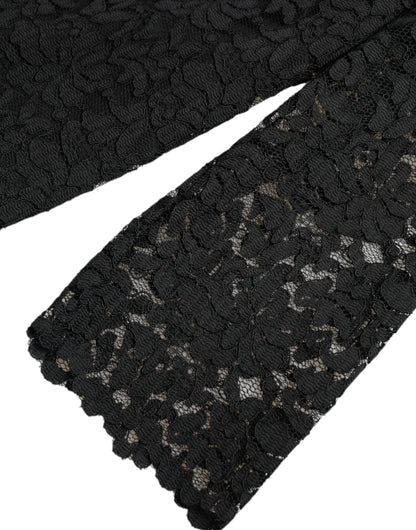 Dolce &amp; Gabbana Blusa STAFF nera Top in nylon con pizzo floreale