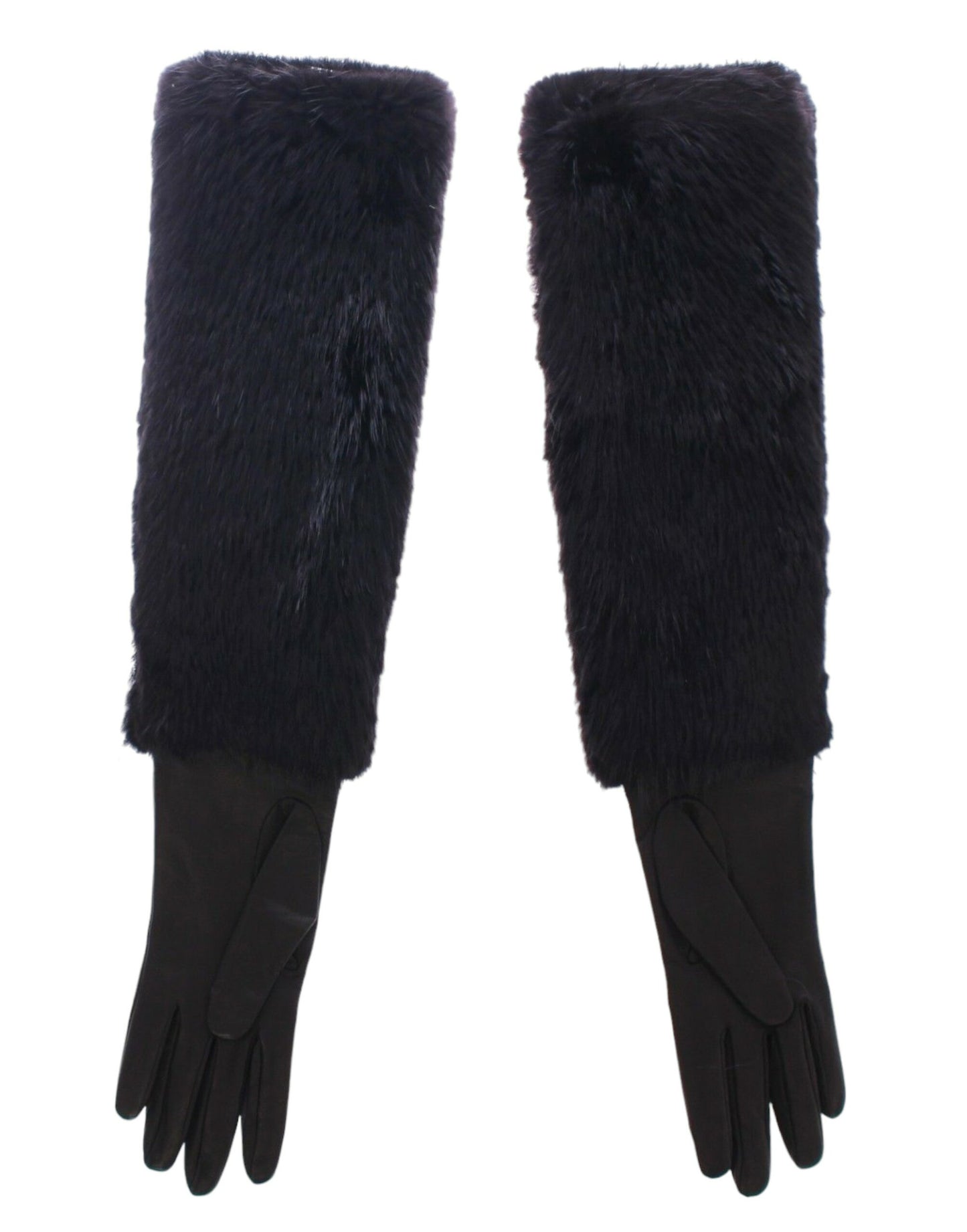 Guanti da gomito in pelle di agnello e pelliccia di castoro nera Dolce &amp; Gabbana