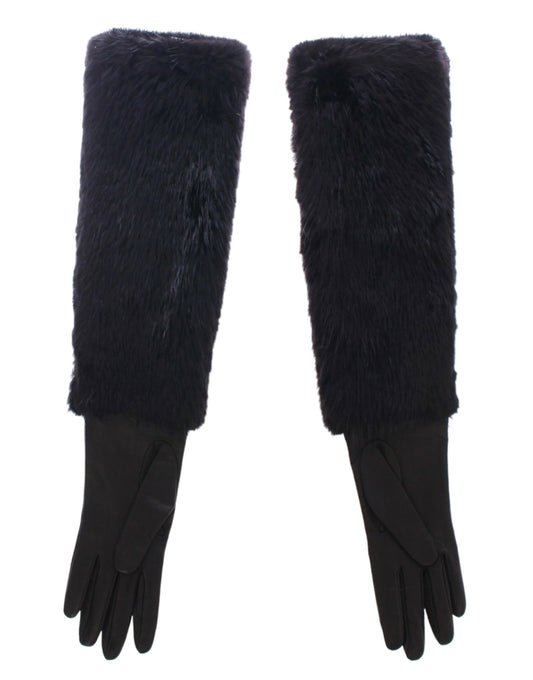 Guanti da gomito in pelle di agnello e pelliccia di castoro nera Dolce &amp; Gabbana