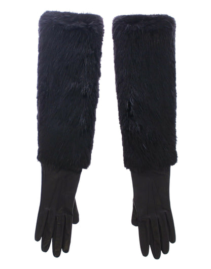 Guanti da gomito in pelle di agnello e pelliccia di castoro nera Dolce &amp; Gabbana