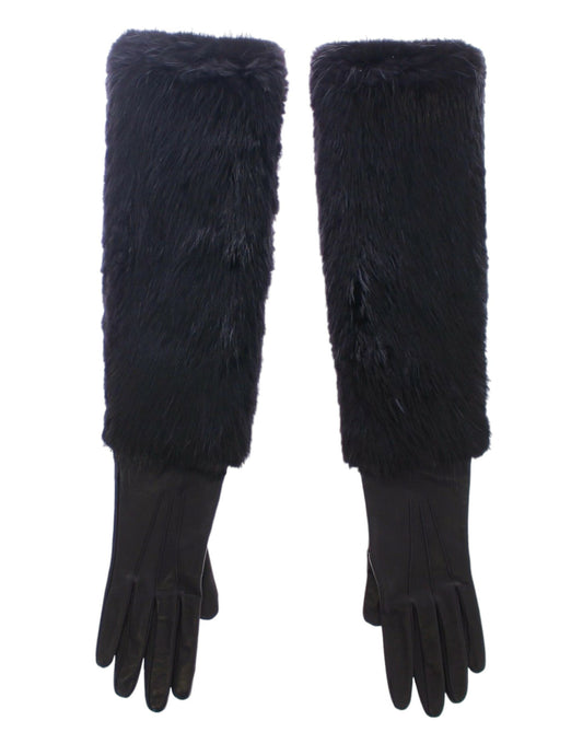 Guanti da gomito in pelle di agnello e pelliccia di castoro nera Dolce &amp; Gabbana
