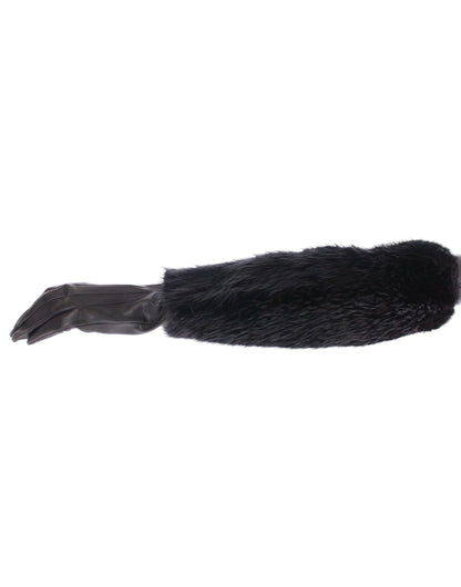 Guanti da gomito in pelle di agnello e pelliccia di castoro nera Dolce &amp; Gabbana