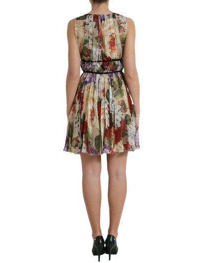 Dolce &amp; Gabbana Abito corto senza maniche a trapezio con stampa floreale beige
