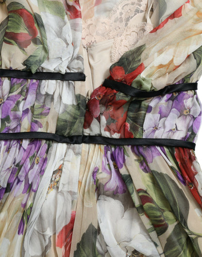 Dolce &amp; Gabbana Abito corto senza maniche a trapezio con stampa floreale beige
