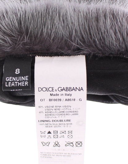 Guanti in pelle scamosciata di agnello e pelliccia di visone grigio Dolce &amp; Gabbana