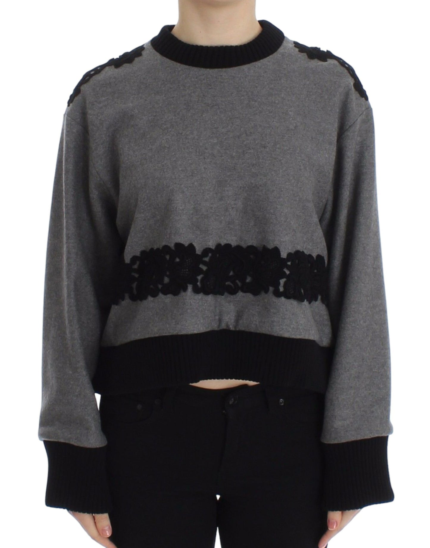 Dolce &amp; Gabbana Maglione in lana e cashmere con pizzo nero grigio