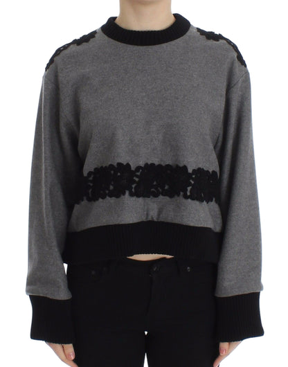 Dolce &amp; Gabbana Maglione in lana e cashmere con pizzo nero grigio