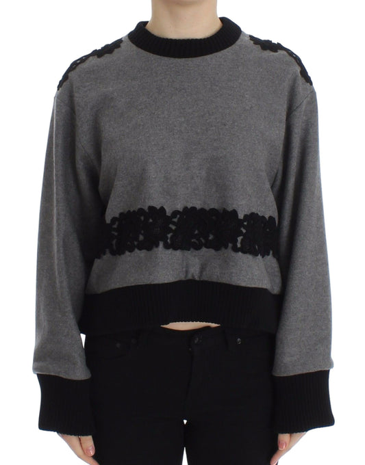 Dolce &amp; Gabbana Maglione in lana e cashmere con pizzo nero grigio