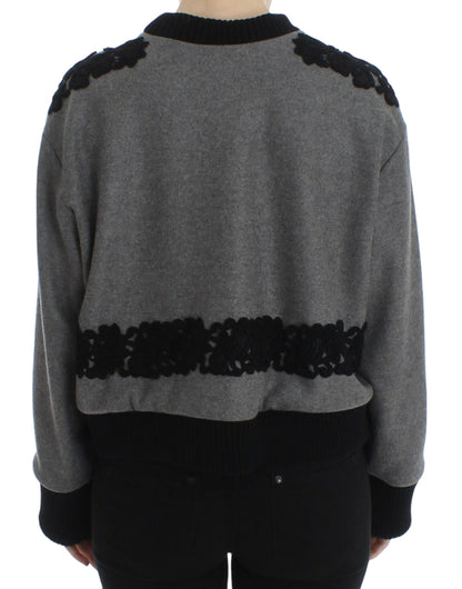 Dolce &amp; Gabbana Maglione in lana e cashmere con pizzo nero grigio