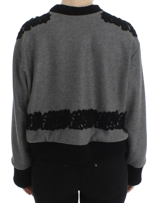 Dolce &amp; Gabbana Maglione in lana e cashmere con pizzo nero grigio