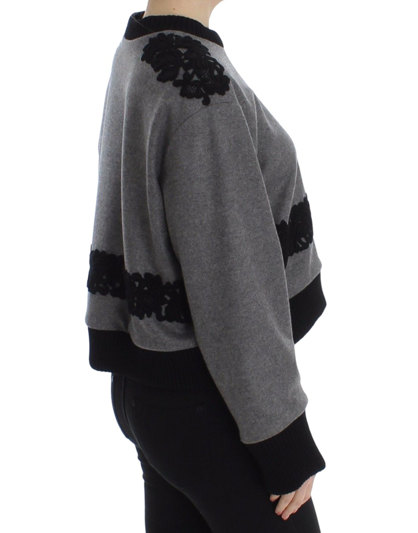 Dolce &amp; Gabbana Maglione in lana e cashmere con pizzo nero grigio