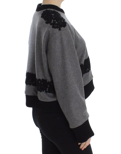 Dolce &amp; Gabbana Maglione in lana e cashmere con pizzo nero grigio