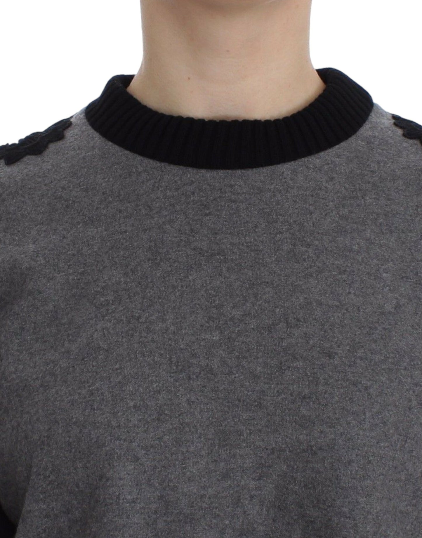 Dolce &amp; Gabbana Maglione in lana e cashmere con pizzo nero grigio