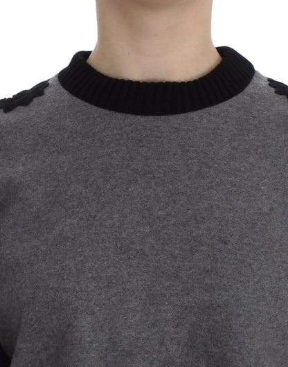 Dolce &amp; Gabbana Maglione in lana e cashmere con pizzo nero grigio