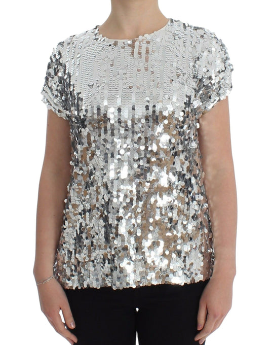 Dolce &amp; Gabbana - Top con scollo a V e paillettes argento