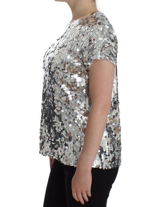 Dolce &amp; Gabbana - Top con scollo a V e paillettes argento